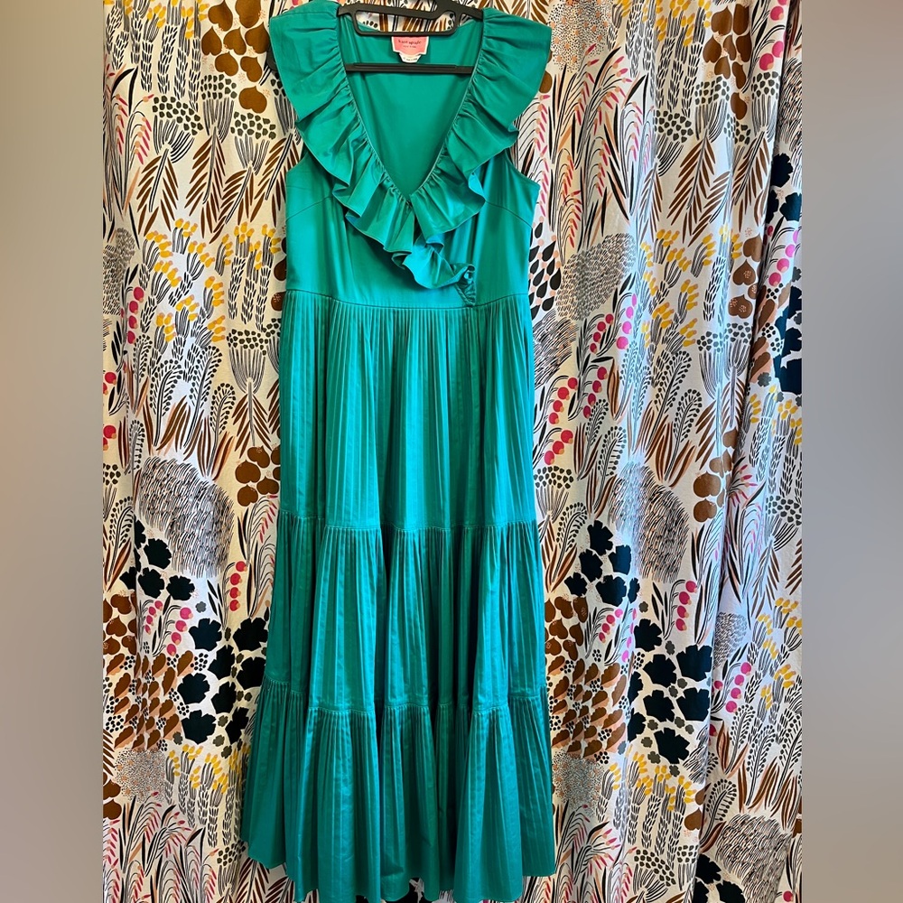 Kate Spade Ruffle Tiered Poplin Dress In Fiji Green - Picture 5 of 6